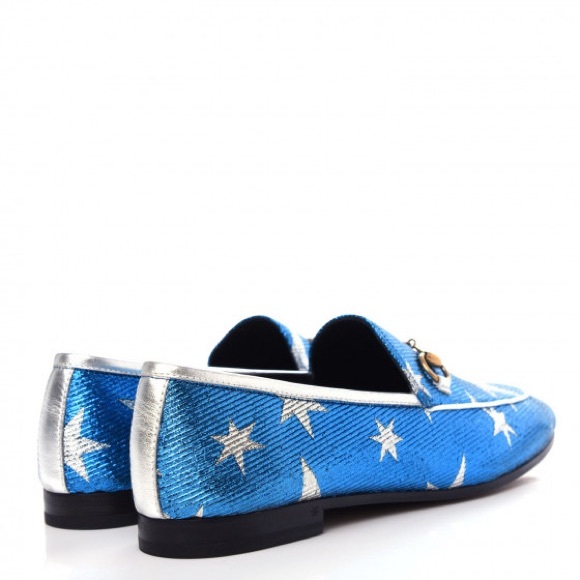 Lurex Calfskin Starry Sky Womens Jordaan Loafers 39 Bluette Silver GUCCI - Picture 4 of 6